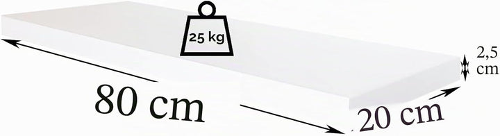 Henor Wandregal FSC® Holzwandregal 80 x 20 x 2.5 cm. Laden Sie 25 kg. Weiss 80 Weiss, P-20 Cm., 80 W