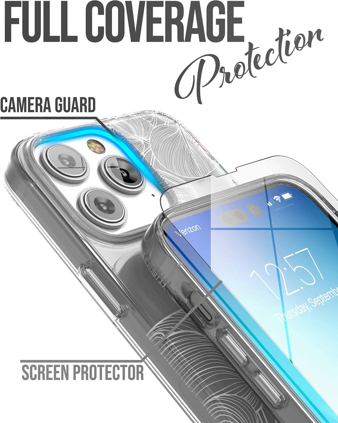Encased Schutzhülle für iPhone 14 Pro Max, Handschlaufe, mit Fingerschlaufe, Displayschutzfolie (wei