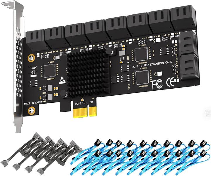 glotrends PCIe SATA Adapterkarte mit 20 Port SATA III 6Gbps (inklusive SATA Kabel und 15PIN SATA Spl