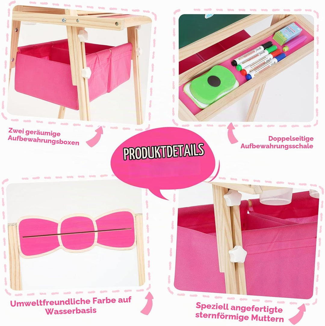 Siairo Kinder Spiel-Tafel aus Holz Höhenverstellbar Kinder Staffelei mit Papierrolle Schöne Schleife