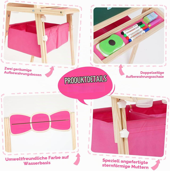 Siairo Kinder Spiel-Tafel aus Holz Höhenverstellbar Kinder Staffelei mit Papierrolle Schöne Schleife