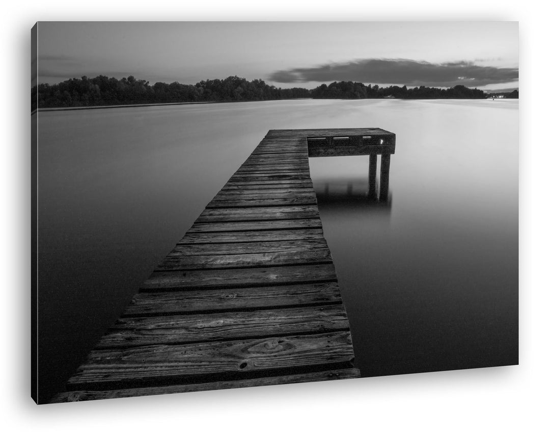 deyoli Bootssteg am ruhigem See Effekt: Schwarz/Weiss Format: 60x40 als Leinwand, Motiv fertig gerah