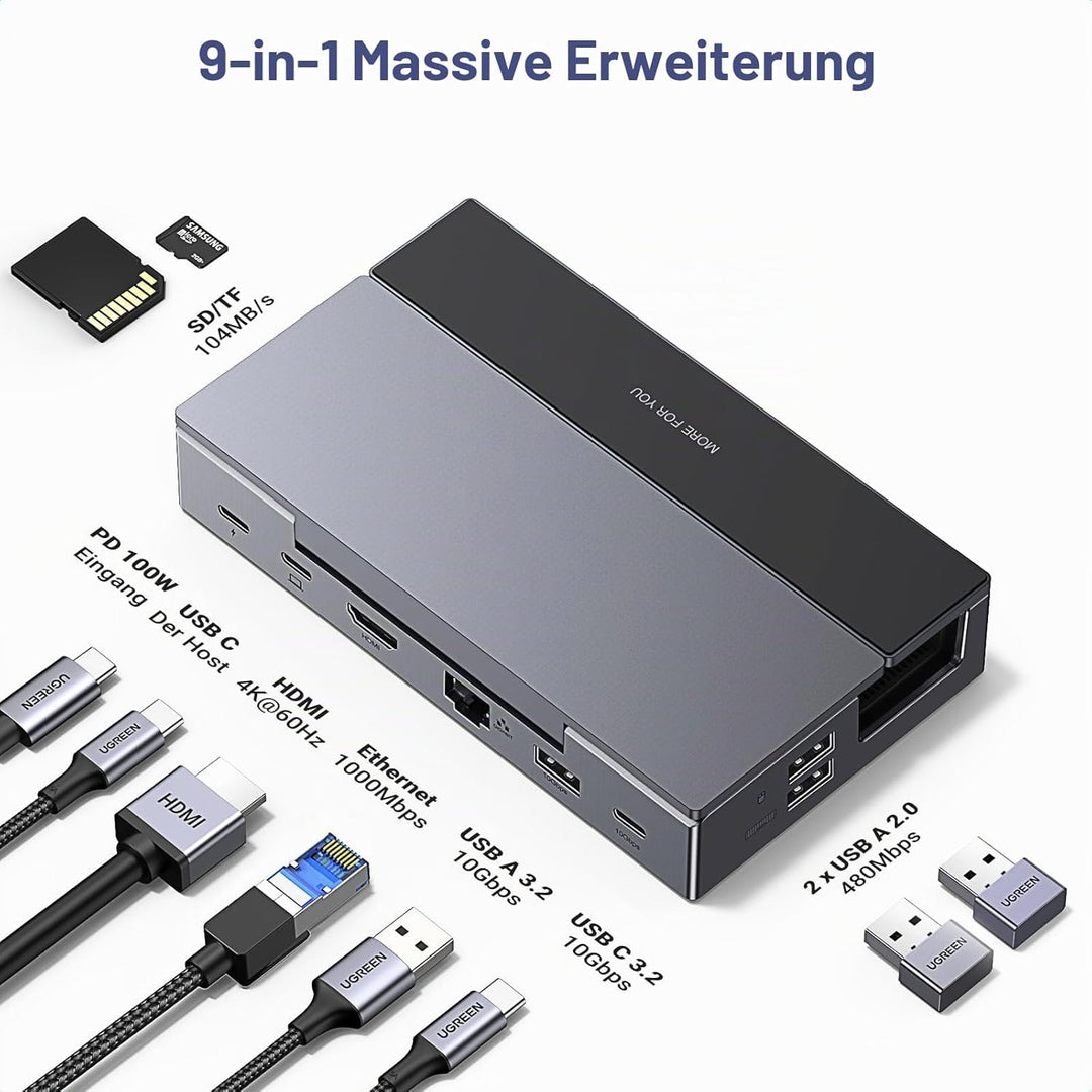 UGREEN Steam Deck Dock 9-in-1 Dockingstation 4K@60Hz HDMI 10Gbps USB Ports Verstellbarer Ständer Kom