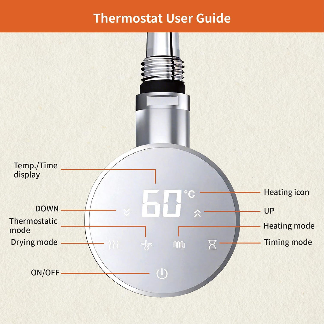 Heizstab 400W für Badheizkörper Elektrisch mit Thermostat, Vollbild Touch Bedienung, Einfach &amp; Effiz