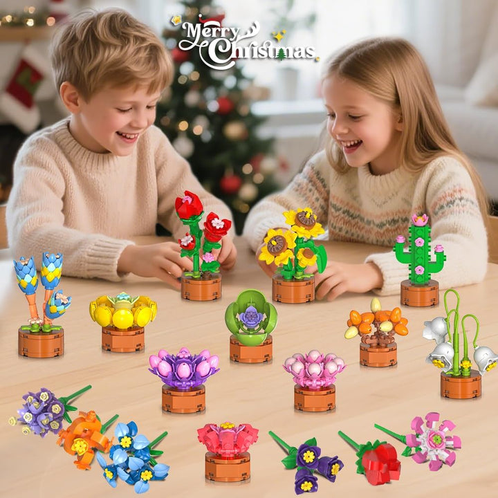 HOGOKIDS Adventskalender 2025 Blumen 3.6 Mini Bausatz - 24 Tage Weihnachten Countdown Sukkulenten Bo
