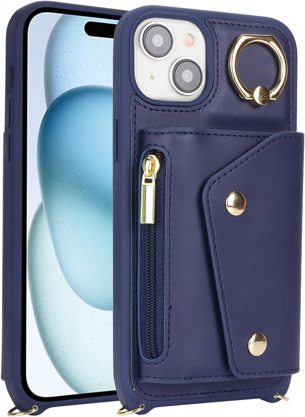 Lipvina Hülle für iPhone 15 Plus Hülle mit Band Kartenhalter handyhülle Hülle für iPhone 15 Plus mit