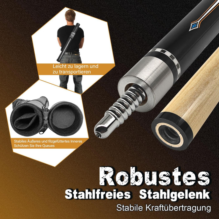 Pool Cue Stick Billard Queue,58“ Pool-Billardqueue BillardStock 12,5 mm Lederspitze Cue Sticks for P