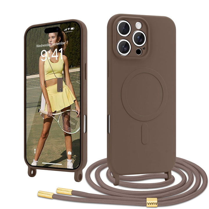Handyband für iPhone 16 Pro Max Hülle mit Band [Kompatibel mit Magsafe] Flüssig Silikon Magnetische