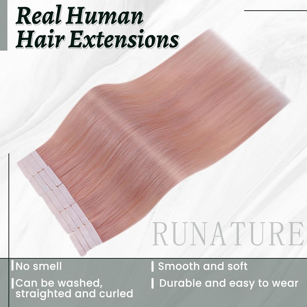 RUNATURE Tape Extensions Echthaar Posa 45cm Echte Haare 10 Stück Glatt Haarverlängerung 25g Unsichtb