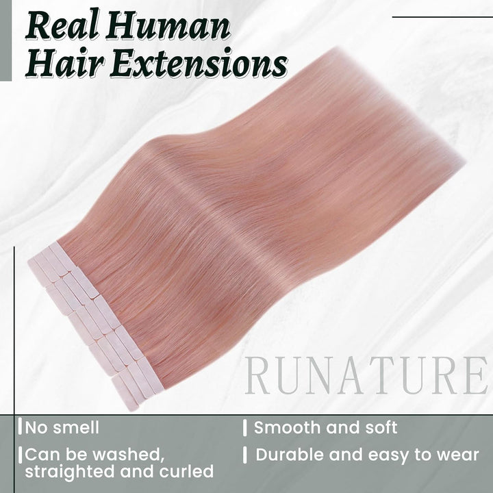 RUNATURE Tape Extensions Echthaar Posa 45cm Echte Haare 10 Stück Glatt Haarverlängerung 25g Unsichtb