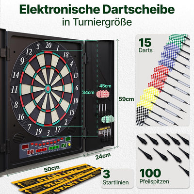 Ultrasport elektrisches Dartboard, mit und ohne Türen, Dartautomat für bis zu 16 Spieler, inklusive