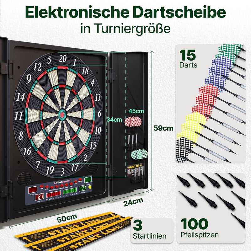 Ultrasport elektrisches Dartboard, mit und ohne Türen, Dartautomat für bis zu 16 Spieler, inklusive