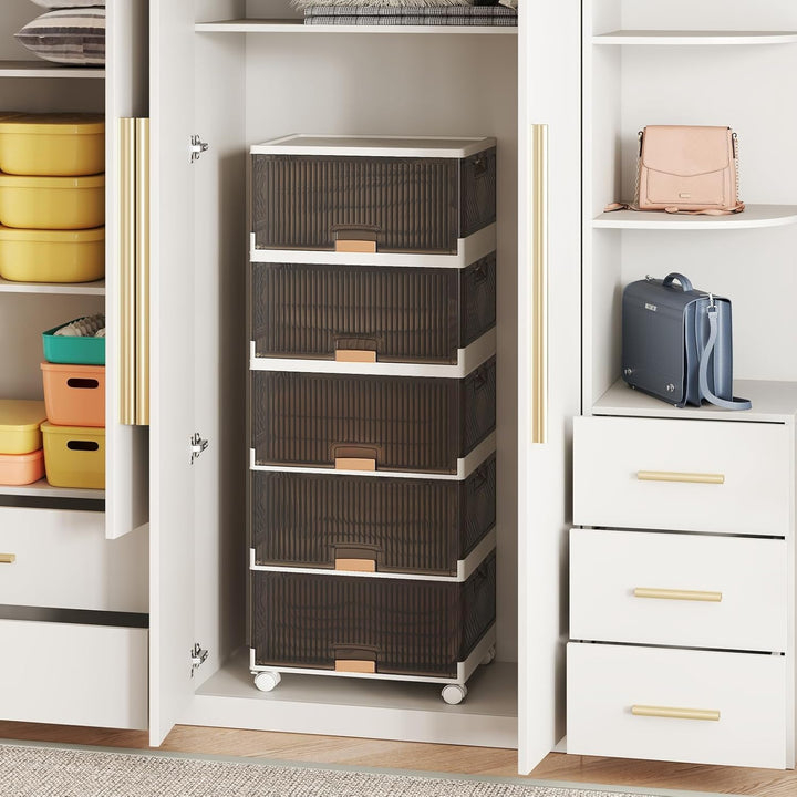 COSTWAY Schuhboxen mit Rollen, 5er Set, Schuhkarton stapelbar transparent, Schuh-Organizer aus Kunst