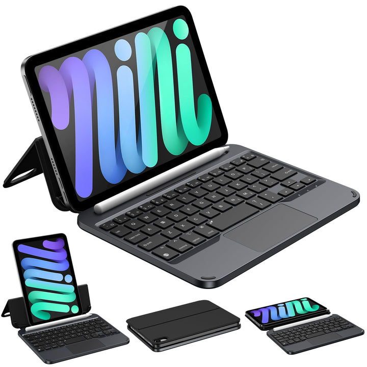 ORDA Tastatur Hülle für iPad mini 6/Mini 7 (A17 Pro), Magnetische Ständer mit Smart Trackpad Hinterg