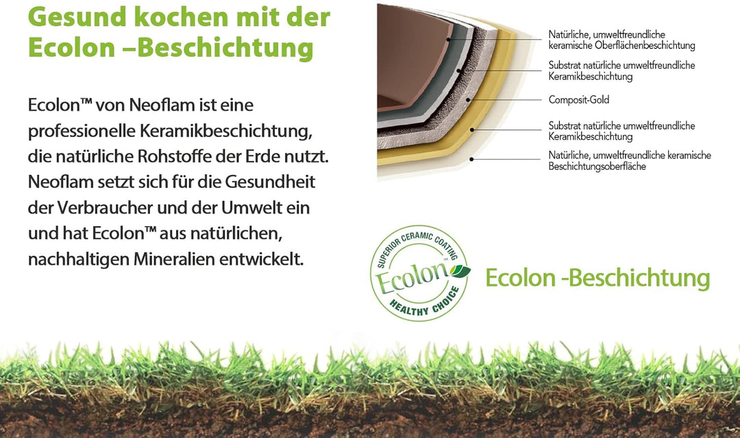 NEOFLAM® - Midas Plus Topf- und Pfannen-Set mit abnehmbarem Griff, 8-teilig, induktionsgeeignet, Ker