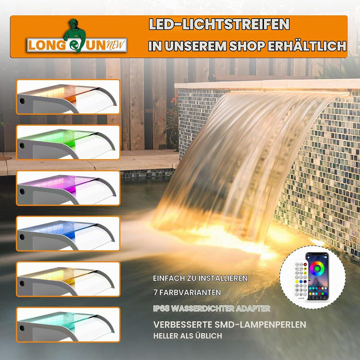 Teich Wasserfallklingen Set, 60 cm Acryl Poolfontäne mit Zubehör, Breite 18 cm Gebogene Auslauf Spri