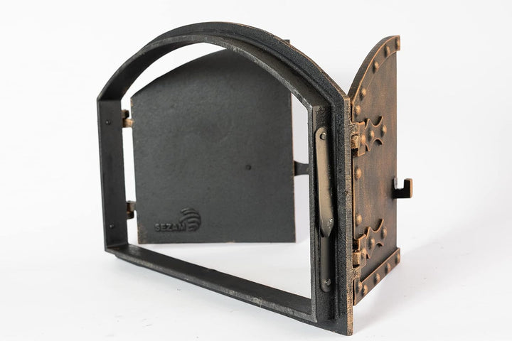 SEZAM doppelte Backofentür aus Gusseisen mit Türriegel, Nietenoptik, Pizzaofentür - Brotofen - Stein