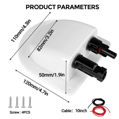 Solar Doppel Kabeldurchführung mit 10Ft 10AWG Weichem Kupferkabel, Wetterfest Gehäuse mit Doppelter