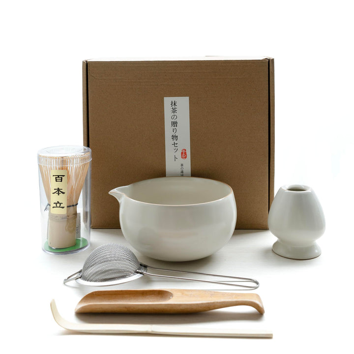Traditionelles Matcha Set 5-teilig – Matcha-Schale 500ml, Bambusbesen, Besenhalter, Löffel &amp; Sieb –