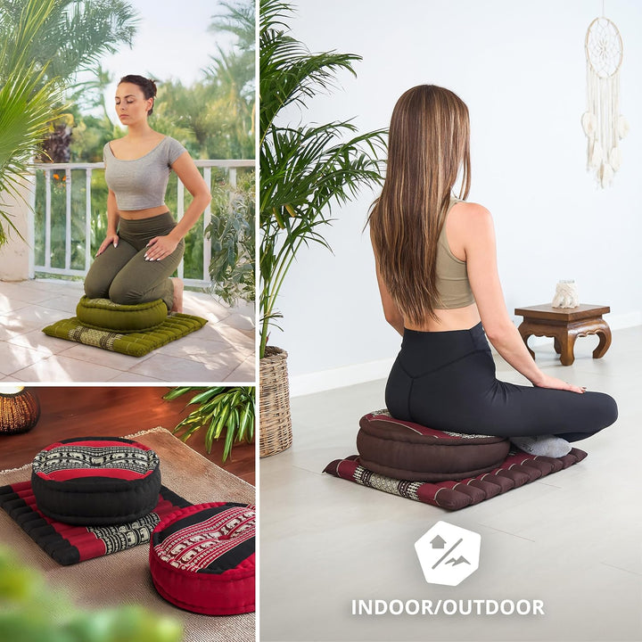 livasia Meditationsset L - Ø 38x15cm / Matte 50x50x4,5cm - Yogaset mit Kissen und Matte, Pouf, Yogam