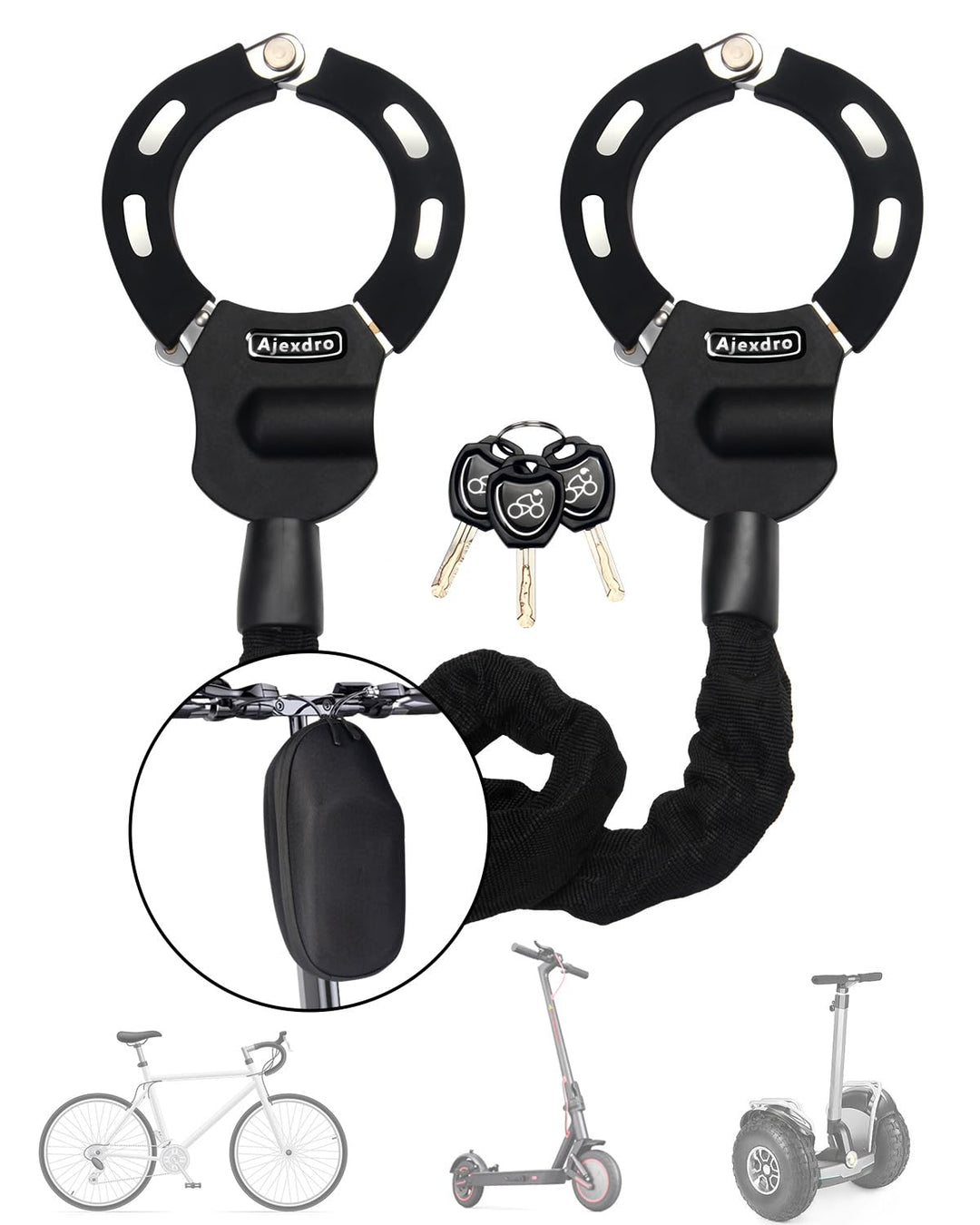 E Scooter Schloss, Handschellenschloss mit Schlüssel, Schloss für E Scooter mit Gummi-Lock-Hülse, Fa