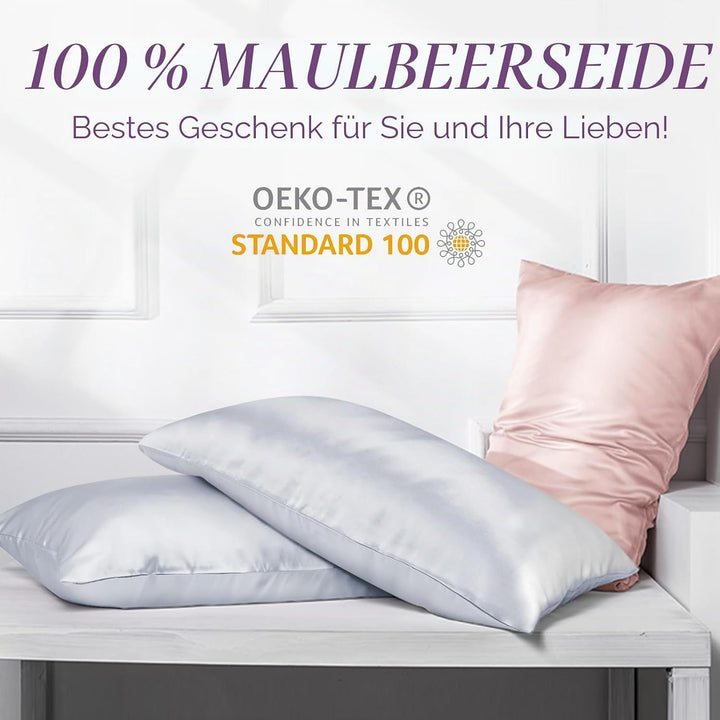 OLESILK Seide Kissenbezug Kissenhülle Haar- und Hautpflege mit Reissverschluss 16 Momme 1 Stück Silb