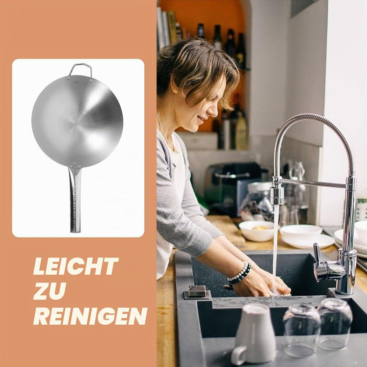 Luxshiny Edelstahl Bratpfanne 30cm Antihaftbeschichtet mit Langem Griff Wok Pfanne Tief Induktion Ge