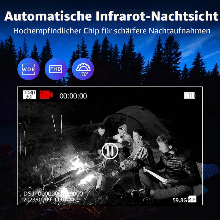 CAMMHD C8-32GB 1296P Body Cam 4000mAh Akku 16 Stunden Tragbare Audio und Video Bodycam 170° Weitwink