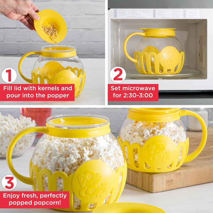 Ecolution Micro 3 Quart Family Size Original Mikro-Pop Popcorn Popper, Borosilikatglas, 3-in-1 Silik