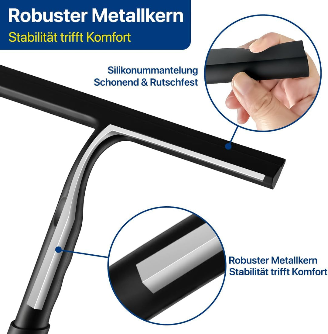 Zindoo Duschabzieher Schwarz Silikon 25 cm mit Haken für Dusche & Glas | Streifenfrei, Vollsilikon s