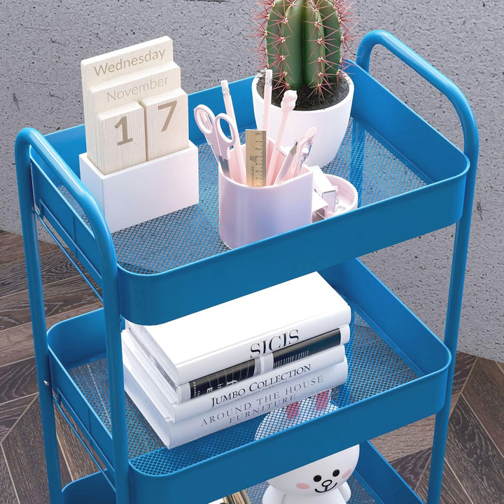 HOMCOM Servierwagen aus Stahl, Servierwagen mit Rollen, 3 Ebenen, perforierte Tabletts – 45 x 30,6 x