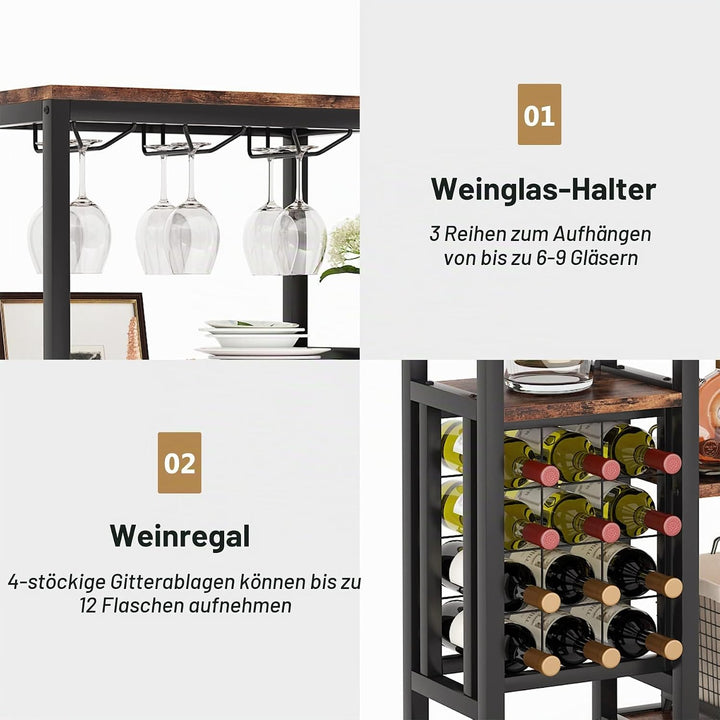 Tribesigns Weinregal freistehender Boden, 5-stöckiges Weinbäckerregal mit Glashalter & Weinaufbewahr