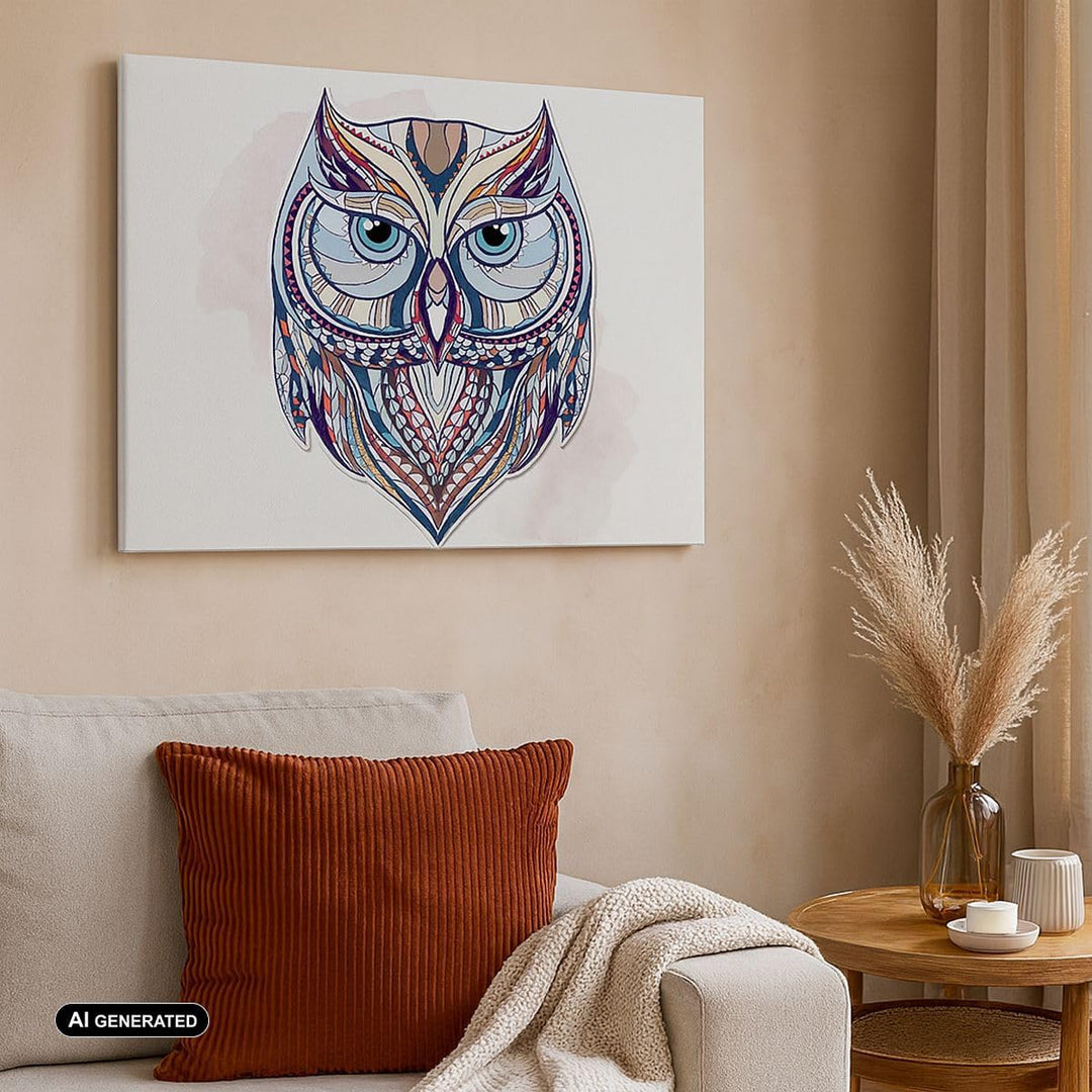 Bilder auf Leinwand 100x70cm Leinwandbild Owl aztekische Tierwelt Grafik Gross Wanddeko Bild Schlafz