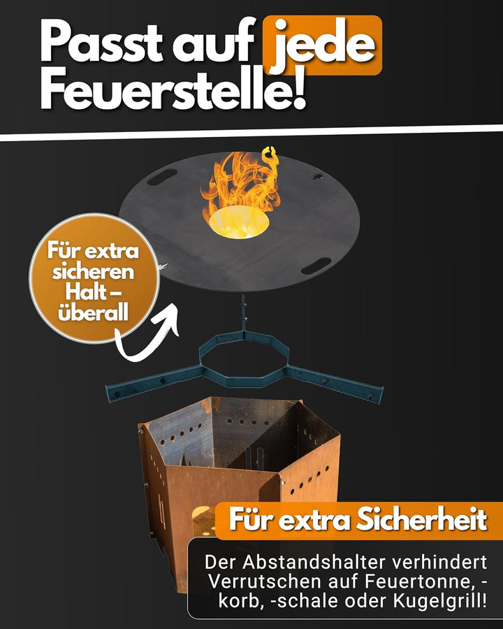 Feuerfest 123 - Abstandshalter Feuerplatte [Ø 100 cm] - Für Feuertonnen, Kugelgrills & Feuerschalen