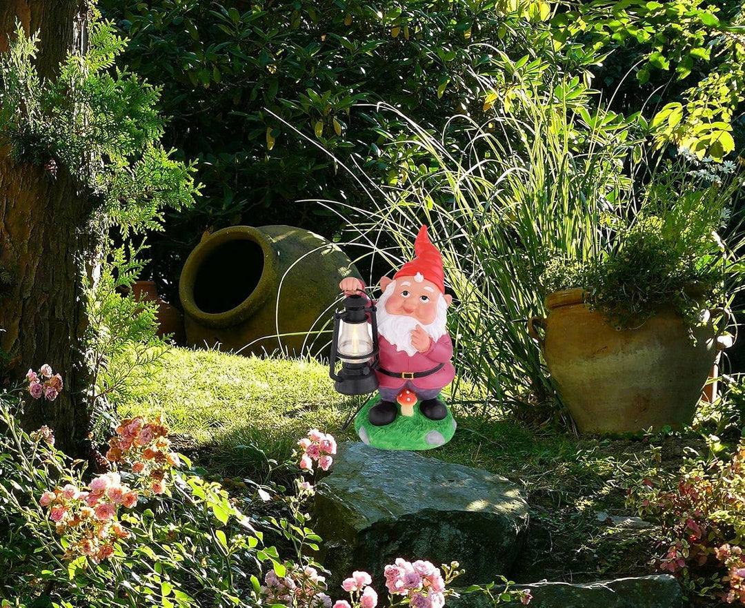 bmf-versand® LED Solar Gartenzwerg lustig - Gartenfigur mit Licht wetterfest - Solarlaterne Zwerg -
