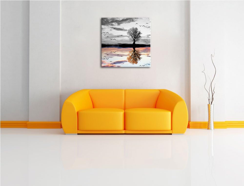 Pixxprint Baum der Sich im Wasser spiegelt als Leinwandbild Quadratisch/Grösse: 70x70 / Wandbild/Kun