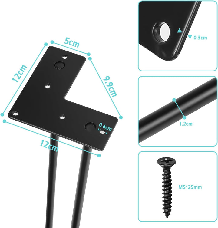 Jopassy 4er Set Haarnadel Tischbein Hairpin Legs, DIY Tischbeine mit Bodenschoner und Schrauben, Sch