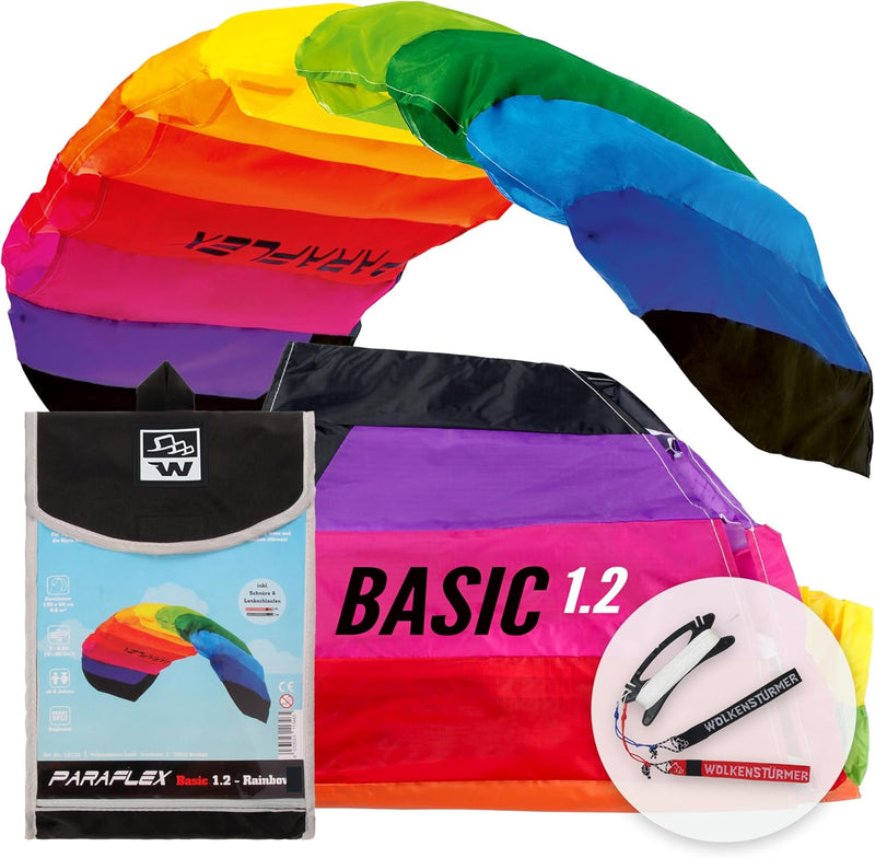 Wolkenstürmer® Paraflex Basic 2-Leiner Lenkmatte 1.2 Rainbow - Kite Drachen mit Flugschlaufen – Zwei