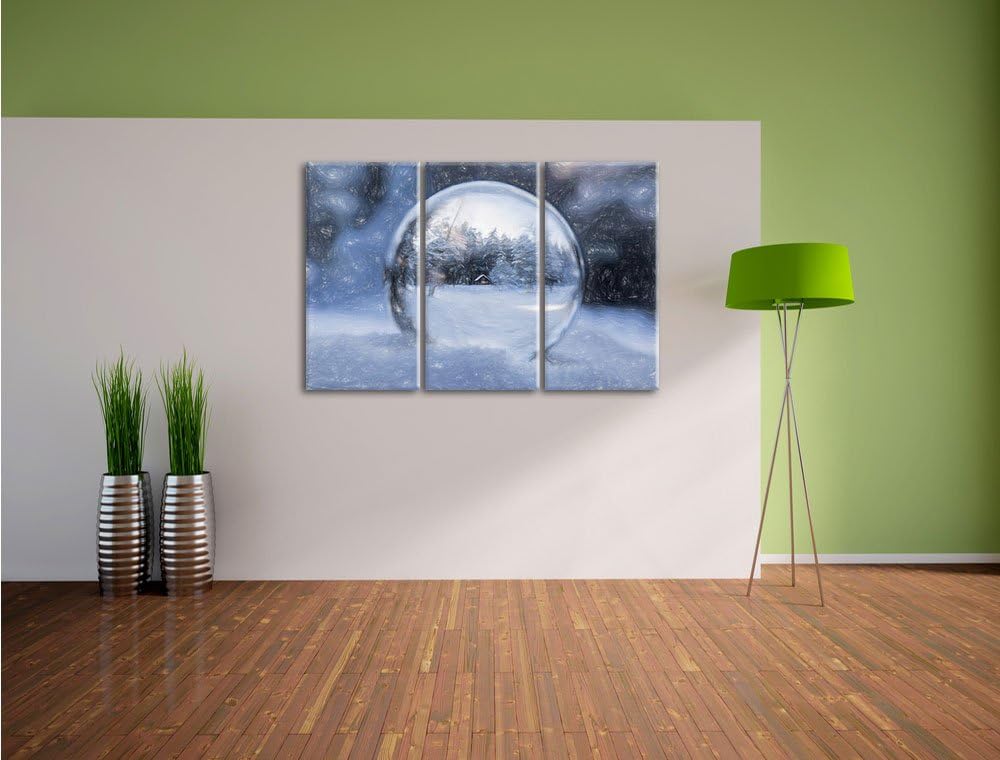Pixxprint Eiskugel Winterlandschaft / 3-Teilig/Gesamtmass 120cm Leinwandbild bespannt auf Holzrahmen