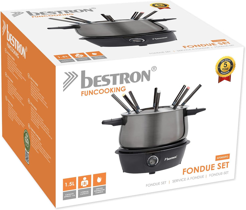 Bestron elektrisches Fondue Set für bis zu 8 Personen, mit 8x Fonduegabeln & stufenlosen Thermostat,