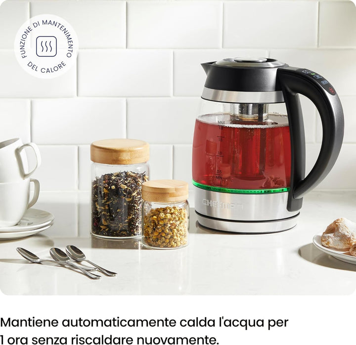 CHEFMAN Elektrischer Wasserkocher, 1.8L 2200W mit Tee-Ei, heisses Wasser in 3 Minuten, LED-Licht, au