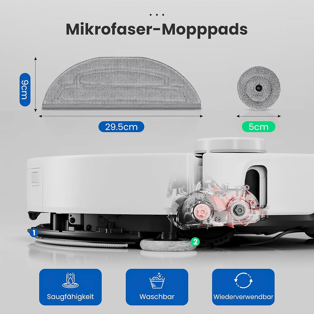 12 Stück Wischtücher Set für Roborock S8 MaxV Ultra Saugroboter, 6 Wischtuch und 6 Seitenwischer, Si