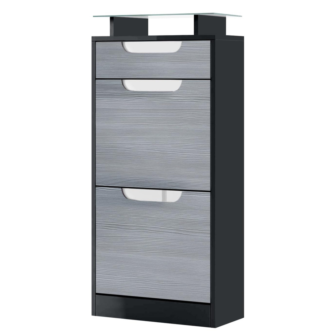 Vladon Schuhschrank Schuhkipper Fiesta V2, Korpus in Schwarz matt/Front in Avola-Anthrazit mit Abset