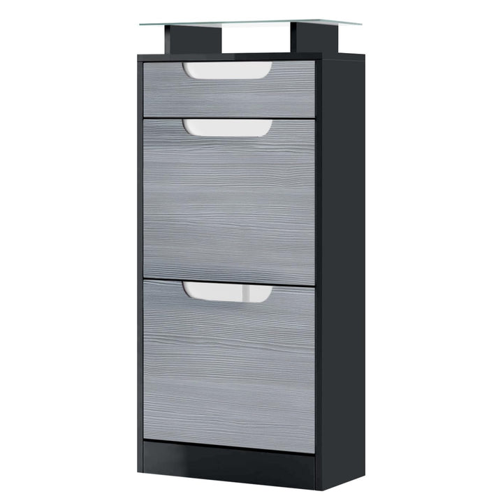 Vladon Schuhschrank Schuhkipper Fiesta V2, Korpus in Schwarz matt/Front in Avola-Anthrazit mit Abset