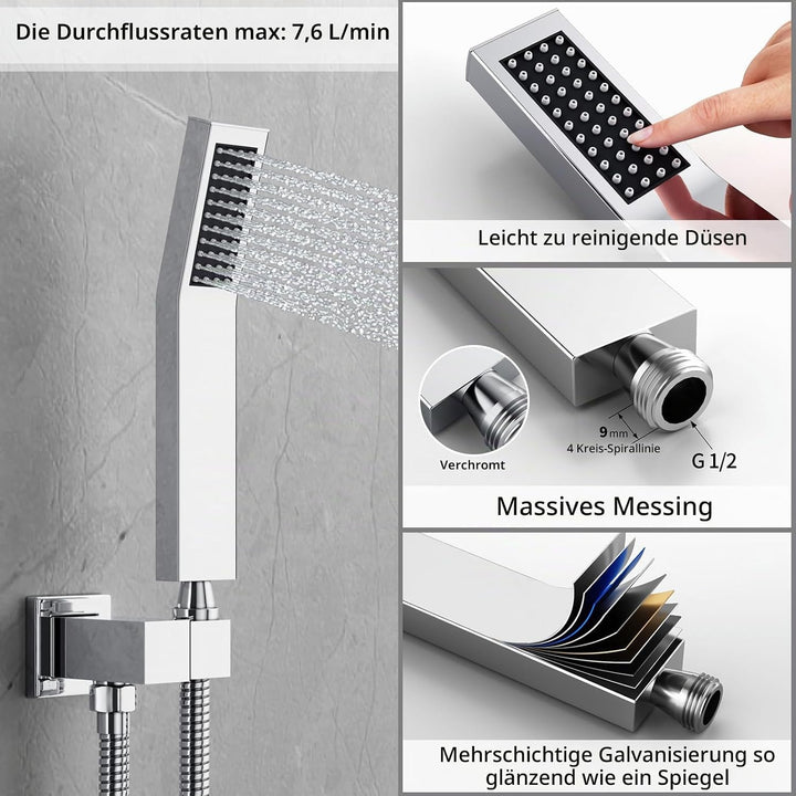 Rainsworth 10 Zoll Regendusche Duschsystem Unterputz, Unterputz Duscharmatur Set mit Regendusche 25x