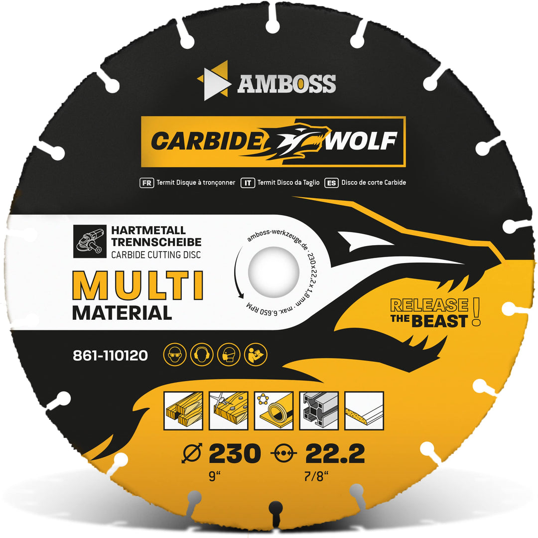 Amboss Carbide Wolf Ø 230mm - Multi Hartmetall Trennscheibe für Winkelschleifer (Flex,Bosch uva) - H