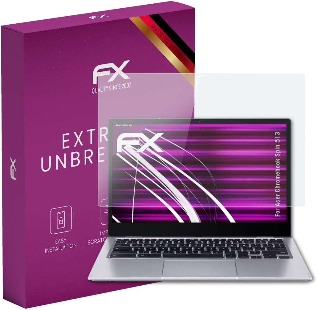 atFoliX Glasfolie kompatibel mit Acer Chromebook Spin 513 Panzerfolie, 9H Hybrid-Glass FX Schutzpanz