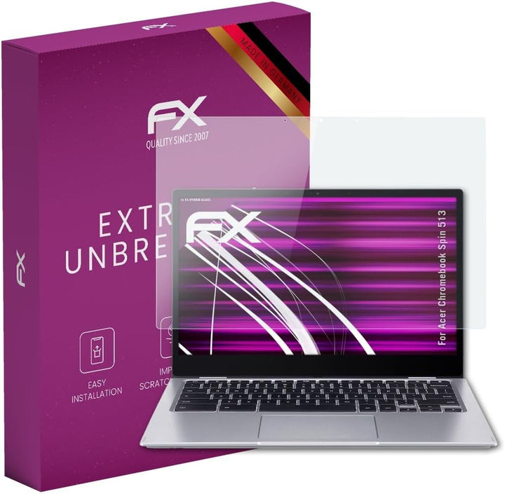 atFoliX Glasfolie kompatibel mit Acer Chromebook Spin 513 Panzerfolie, 9H Hybrid-Glass FX Schutzpanz