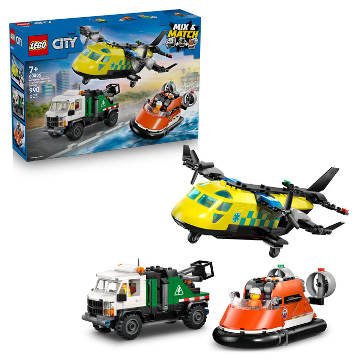 LEGO City Kombinationsset mit Flugzeug, Wartungsfahrzeug und Luftkissenboot - Spielzeug Fahrzeug - M