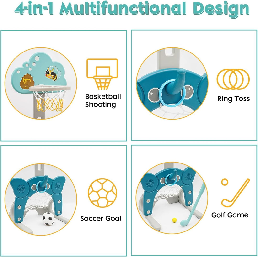 Kinder Basketballständer Höhenverstellbar|4 in 1 Höhenverstellbarer Basketballständer,Fussballtor Ri
